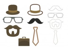 Stickdatei - Männer - Bart Hut Brille